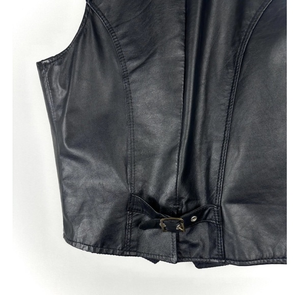 Vintage Black Leather Western Biker Vest - Snaps - Men's - Made in Canada - S/M - Picture 6 of 10